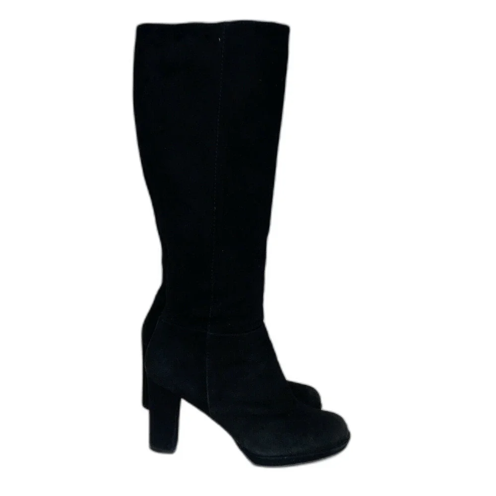 Adrienne Vittadini Patrick Suede Heeled boots Black Knee High Zip Up Women's 7.5